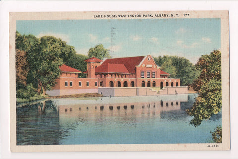 NY, ALBANY- Washington Park Lake House @1950 Slogan postcard - A07153
