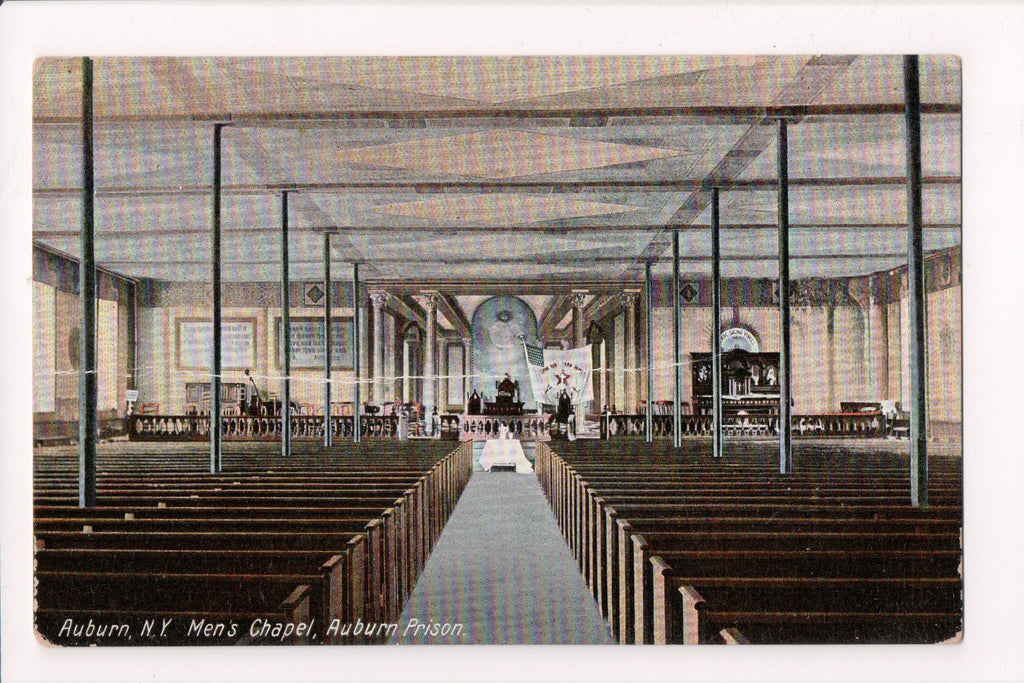NY, AUBURN - Auburn Prison, Mens Chapel interior postcard - D05452