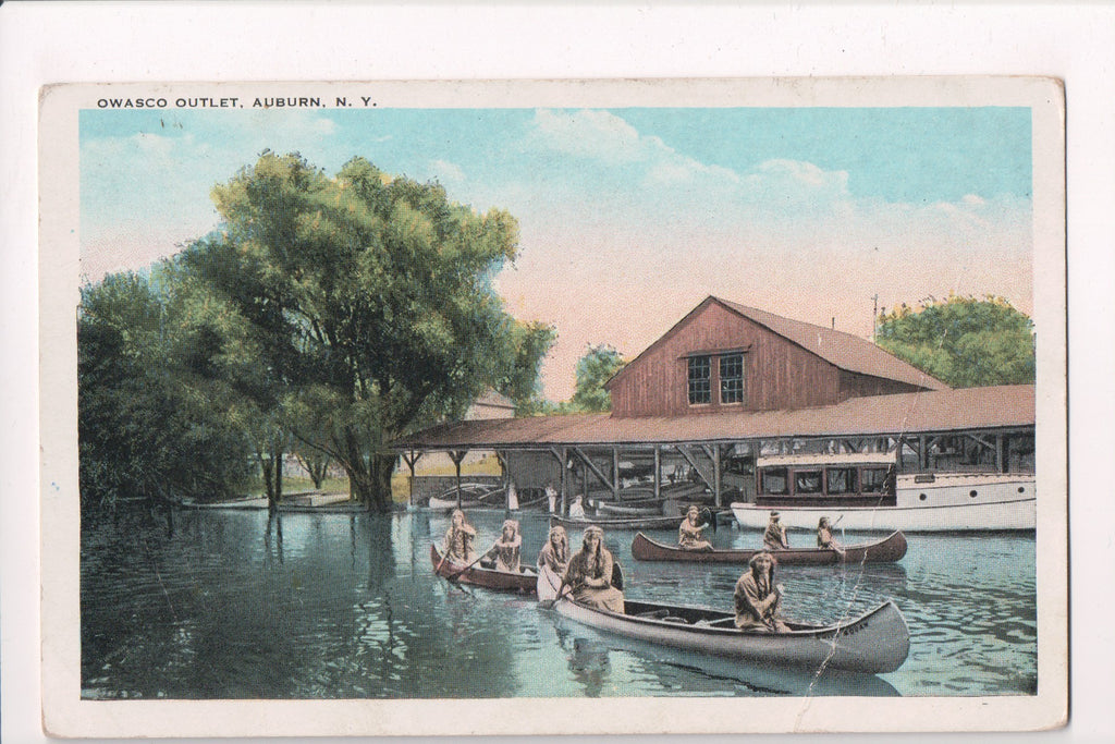 NY, AUBURN - Owasco Outlet, indian squaws paddling - postcard - G06061