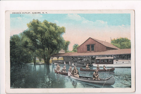 NY, Auburn - Owasco Outlet, indian squaws paddling - postcard - G06061