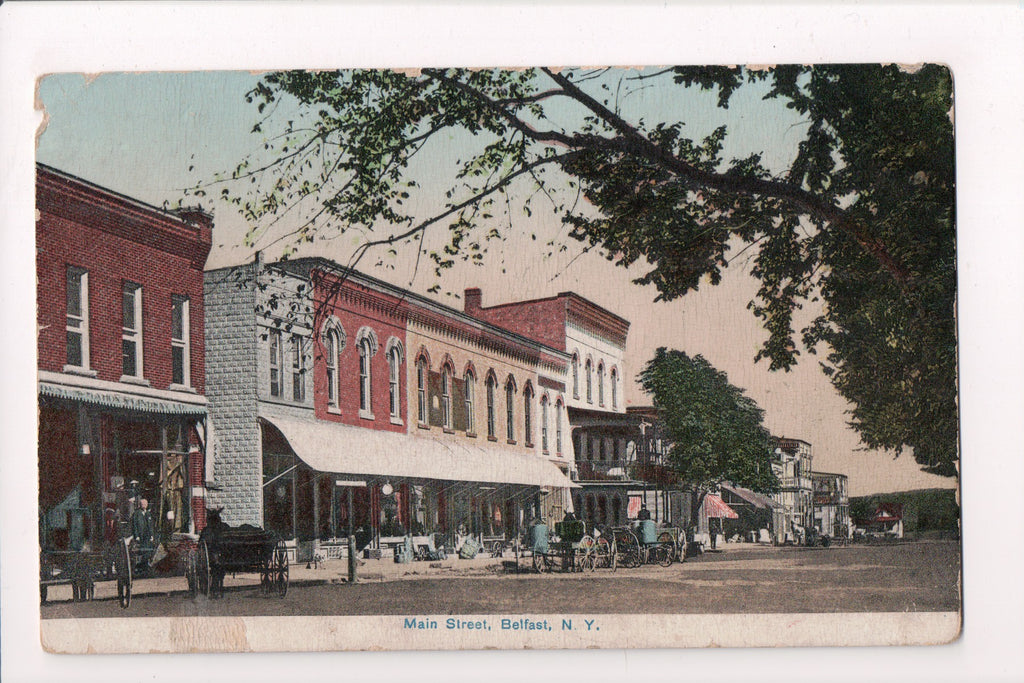 NY, BELFAST Main Street, Mann and Lindsay store?, W W Dart postcard - C06096
