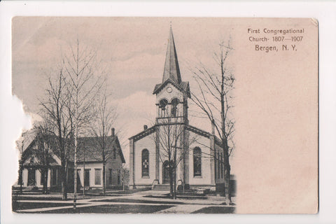 NY, Bergen - First Congregational Church - z17042 - postcard **DAMAGED / AS IS**