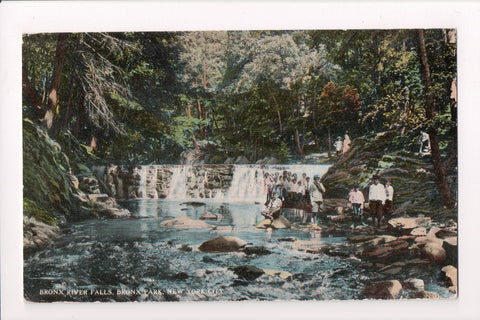 NY, Bronx - Bronx Park, River Falls with kids in the water postcard - JJ0698