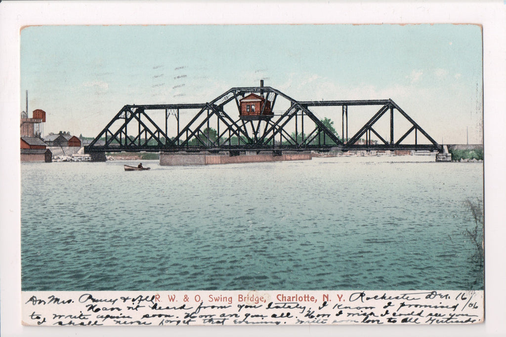 NY, CHARLOTTE - R W and O Swing Bridge, @1906 vintage postcard - E05185