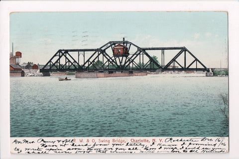 NY, CHARLOTTE - R W and O Swing Bridge, @1906 vintage postcard - E05185