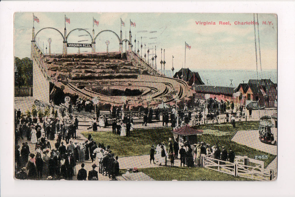 NY, CHARLOTTE- Virginia Reel, amusement park, @1911 vintage postcard - NL0192