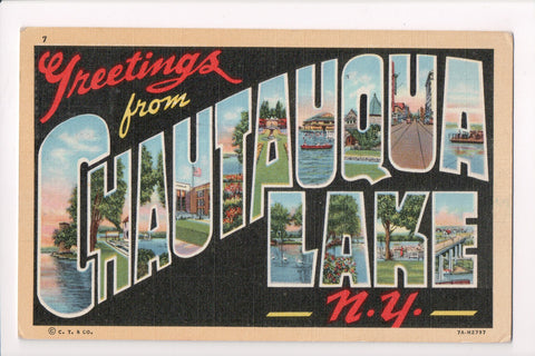 NY, Chautauqua Lake - Greetings from - Large Letter @1948 postcard - D17360