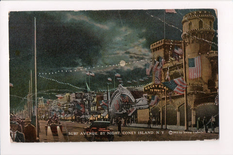 NY, CONEY ISLAND - Surf Avenue, signs for rides - @1922 postcard - A06536
