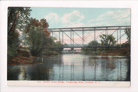 NY, Cortland - Port Watson Street Bridge, Tioughnioga River postcard - w02820
