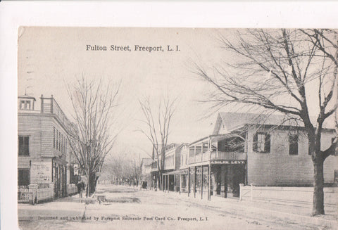 NY, FREEPORT - Fulton St, Adolph Levy, @1914 vintage Long Island postcard - C060