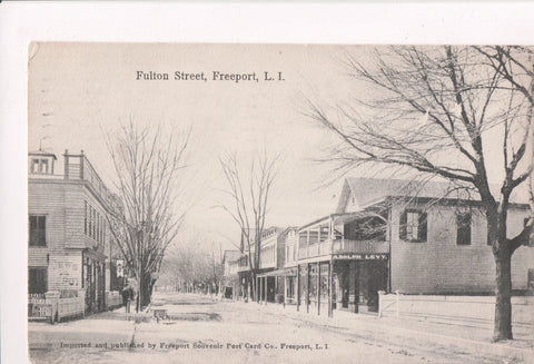 NY, Freeport - Fulton St, Adolph Levy, @1914 vintage Long Island postcard - C060