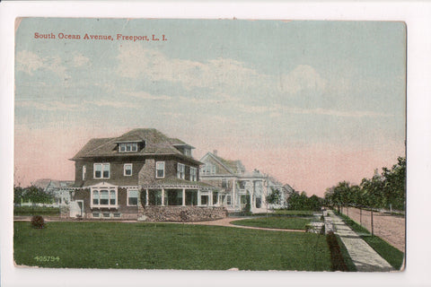 NY, Freeport - South Ocean Avenue, @1913 vintage I Da Silva postcard