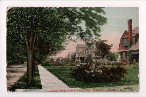 NY, Freeport - Merrick Road, @1914 vintage I Da Silva postcard - C06167