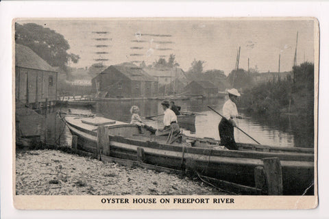 NY, Freeport - Oyster House on Freeport River, ladies, child in boat - C06820