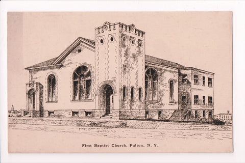 NY, Fulton - First Baptist Church, H L Larzelere? architect postcard - D17135