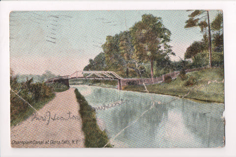 NY, Glens Falls - Champlain Canal, bridge - K03207 - postcard **DAMAGED / AS IS*