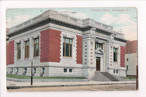 NY, Greenpoint - Carnegie Library - @1908 station cancel postcard - MB0301
