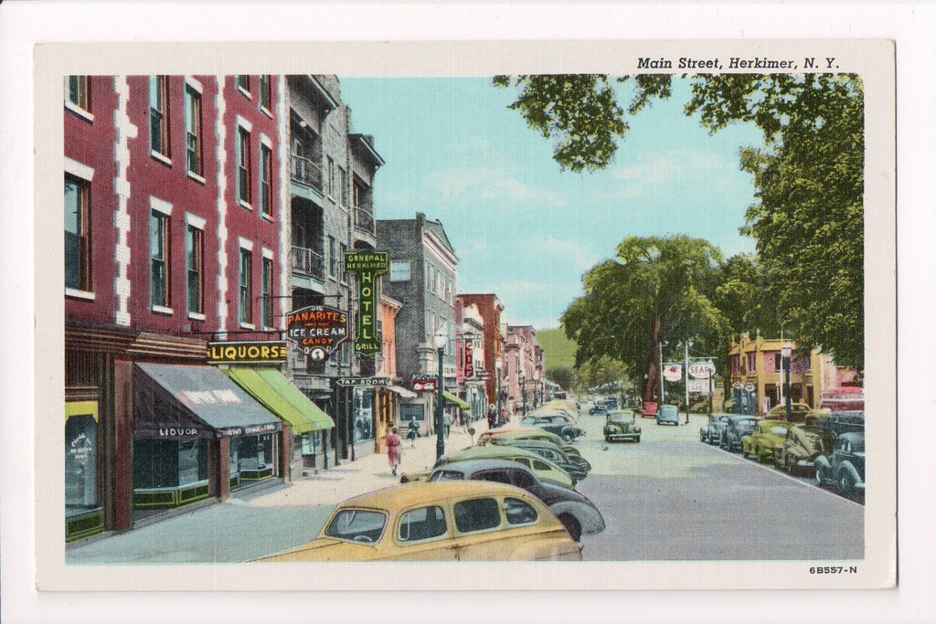 NY, HERKIMER - Main St, Panarites Ice Cream, Liquors, Hotel, Sears - D17214