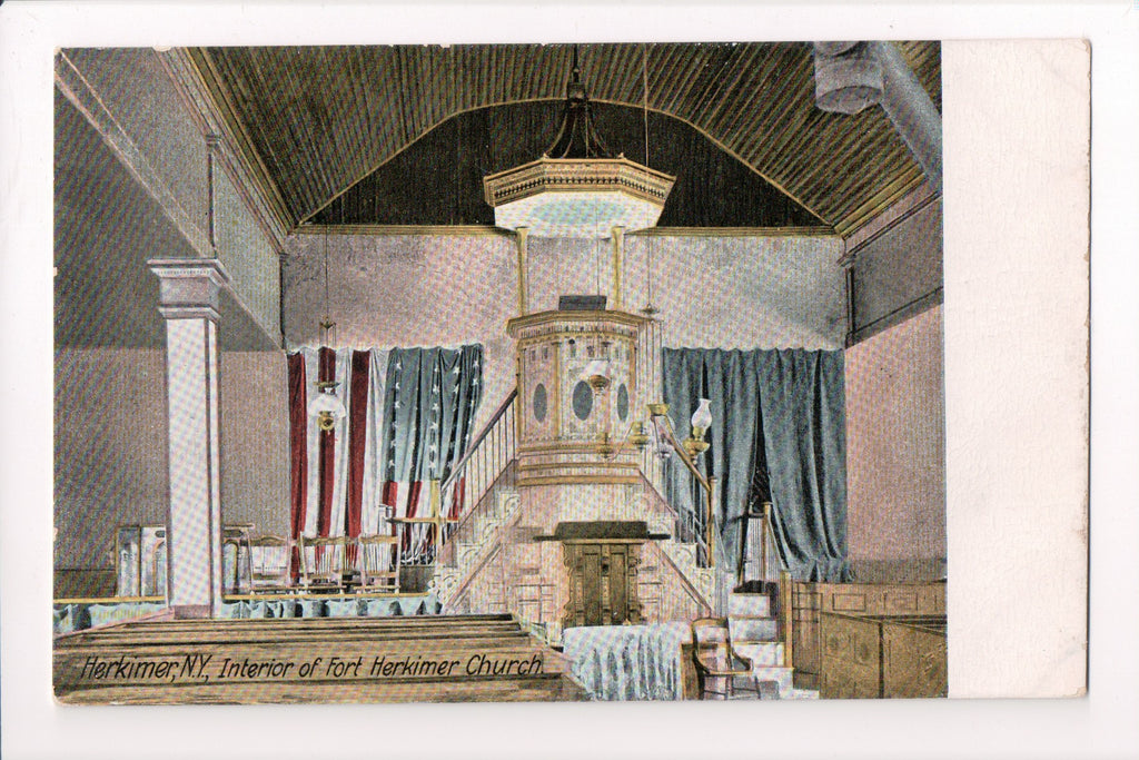 NY, HERKIMER - Fort Herkimer Church interior postcard - D17047