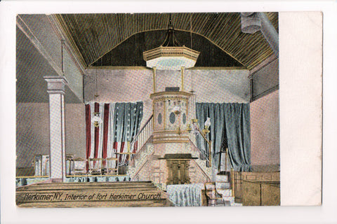 NY, Herkimer - Fort Herkimer Church interior postcard - D17047