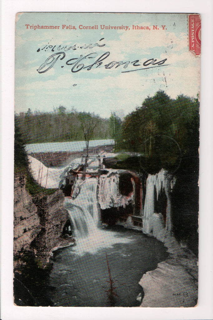 NY, ITHACA - Cornell University - Triphammer Falls, small bulding - A07072