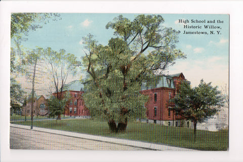 NY, Jamestown - High School and Historic Willow - @1913 postcard - D17167