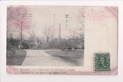 NY, New York City - Bridge and Obelisk, Central Park - @1907 postcard - VT0274