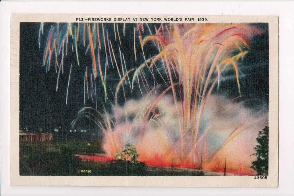 NY, New York City - 1939 Worlds Fair - Fireworks Display postcard - D05465