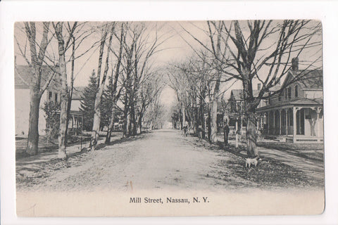 NY, NASSAU - Mill Street, men, dog, bicycle postcard - D17036