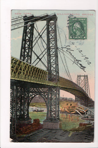 NY, NEW YORK CITY - Williamsburg Bridge, fire boat fighting fire (original SOLD) CP0439