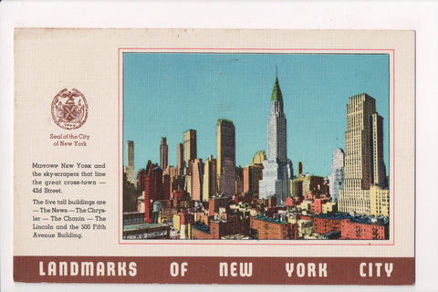 NY, New York City - Landmarks - @1944 vintage postcard - VT0080