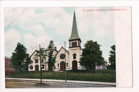 NY, Newburgh - St Johns Church, vintage Bosselman postcard - K06012