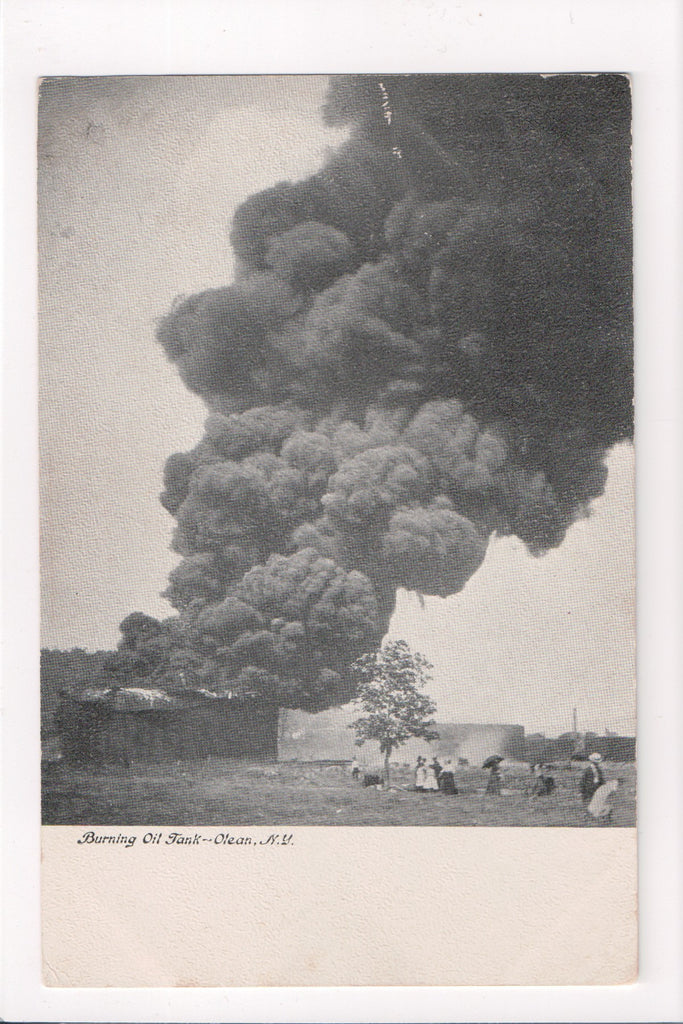 NY, OLEAN - Burning Oil Tank, smoke bellowing, people - E04176