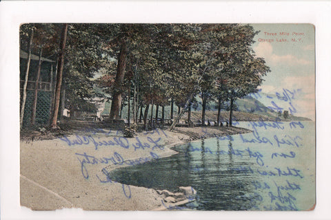 NY, Otsego Lake - Three Mile Point - Z17056 - postcard **DAMAGED / AS IS**