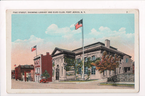NY, PORT JERVIS - Pike Street, Library, Elks Club postcard - G03370