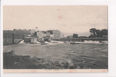 NY, POTSDAM - Dam, buildings at waters edge - B08256