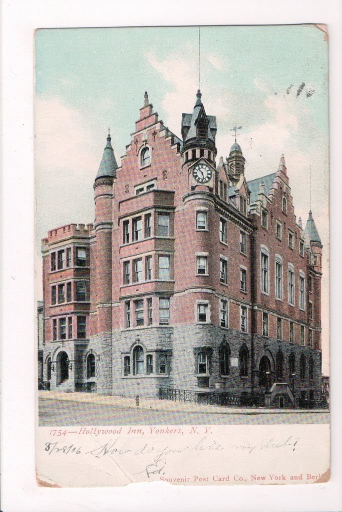 NY, Yonkers - Hollywood Inn, clock face - w00700 - postcard **DAMAGED / AS IS**