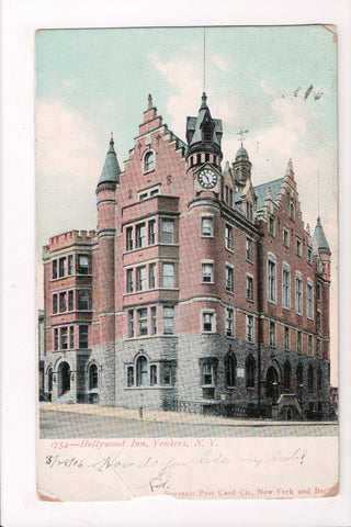 NY, YONKERS - Hollywood Inn, clock face - w00700 - postcard **DAMAGED / AS IS**