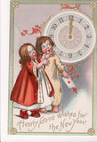 New Year - kids in their night clothes looking at clock - Unsigned Gassaway - D0