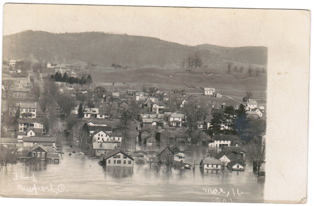 OH, NEWPORT - aerial of flooded town Mar 16, 1907 - H T Wise RPPC - R00336