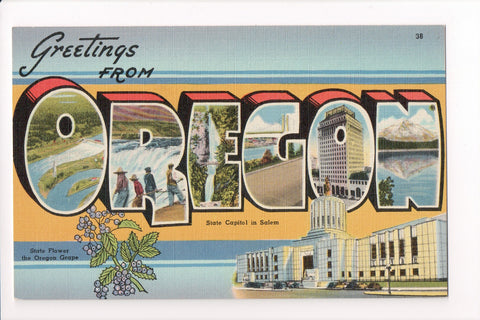 OR, OREGON - Greetings from, Large Letter postcard - B08291