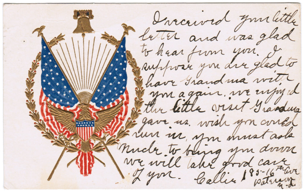 Vintage Patriotic Postcard, Flags, Shield, Eagle, Liberty Bell - 606252