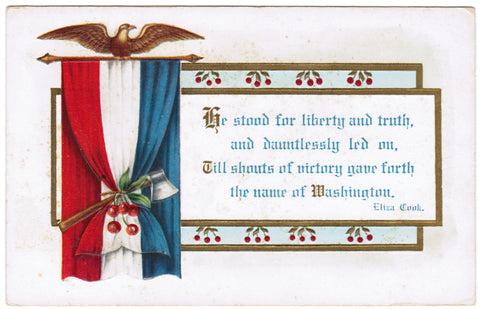 Vintage Patriotic Postcard, drape of Red-White-Blue, Eagle, Ax - 606253
