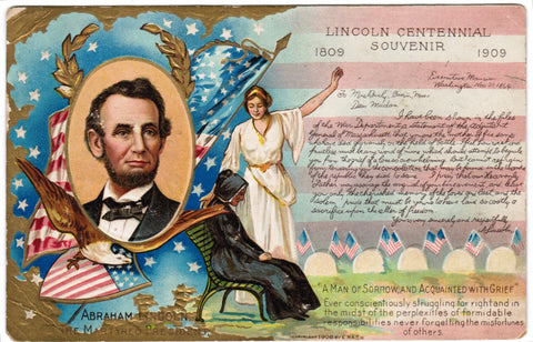 Vintage Patriotic Postcard Lincoln Centennial Souvenir, 1908 E Nash - A06027