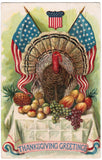 Vintage Patriotic Postcard, Turkey, fruit, flags and shield - PAT C08501