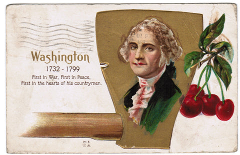 Vintage Patriotic Postcard Washington, cherries, ax, Nash - PAT C08506