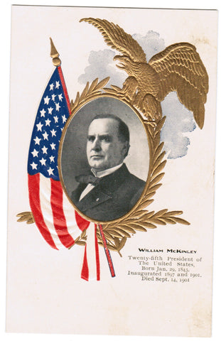 Vintage Patriotic Postcard William McKinley, flag, wreath, eagle - C08510