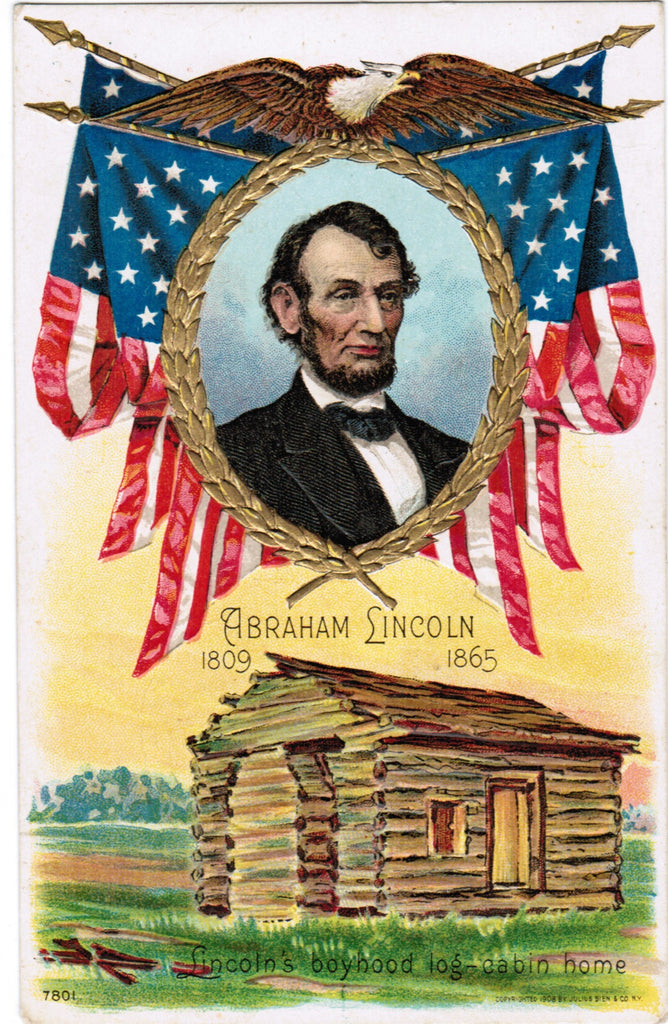 Vintage Patriotic Postcard Lincoln, boyhood home, with eagle - C08511