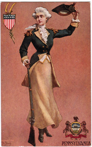 Vintage Patriotic Postcard PA State lady with rifle (ONLY Digital Copy Avail) - C08513