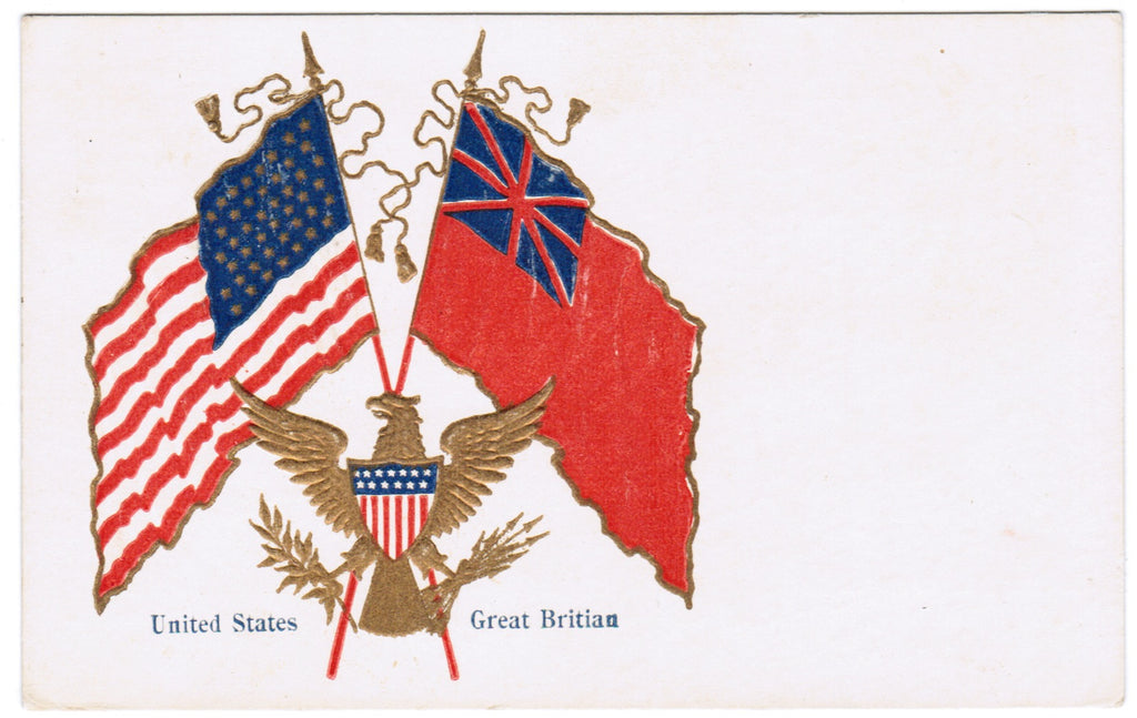 Vintage Patriotic Postcard United States and Great Britain flags - C08514